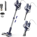 Staubsauger, 6-in-1 Stielstaubsauger & Handstaubsauger mit 6M Kabel, 23Kpa stark Saugkraft, 600W Motor, freistehender Staubsauger Beutellos Vacuum Cleaner für Harte Böden Teppich, klein leicht leiser