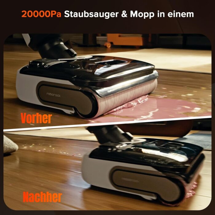 roborock F25 GT Nass Trockensauger, 180° Lay-Flat Saugwischer, 90°C Hochtemperatur Selbstreinigung, 20.000 Pa Akku Staubsauger mit Wischfunktion, Wischsauger Kabellos Anti-Tangle für HarteBoden