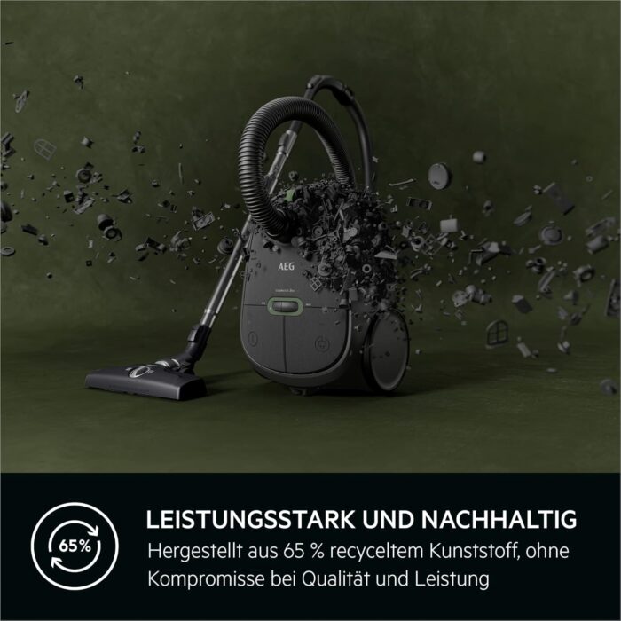 AEG CLEAN 6000 ÖKO Staubsauger mit Beutel, Hohe Saugleistung, Zusatzdüsen, XL-Räder, Edelstahl-Teleskoprohr, aus 65% Recyclingmaterial, 12 m Kabel, 850 Watt, Zubehör, Grau, AB61C1OKO