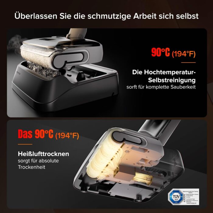 roborock F25 GT Nass Trockensauger, 180° Lay-Flat Saugwischer, 90°C Hochtemperatur Selbstreinigung, 20.000 Pa Akku Staubsauger mit Wischfunktion, Wischsauger Kabellos Anti-Tangle für HarteBoden
