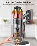 Akku Staubsauger 45000Pa/550W/65Min, 1,6L Staubsauger Kabellos mit Display, Anti-Tangle-Bürste, Selbststehend, Wandladestation, 8-Schicht-Filtration, Ultraleise, für Tierhaare/Teppiche/Hartböden/Auto