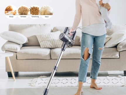 Staubsauger, 6-in-1 Stielstaubsauger & Handstaubsauger mit 6M Kabel, 23Kpa stark Saugkraft, 600W Motor, freistehender Staubsauger Beutellos Vacuum Cleaner für Harte Böden Teppich, klein leicht leiser