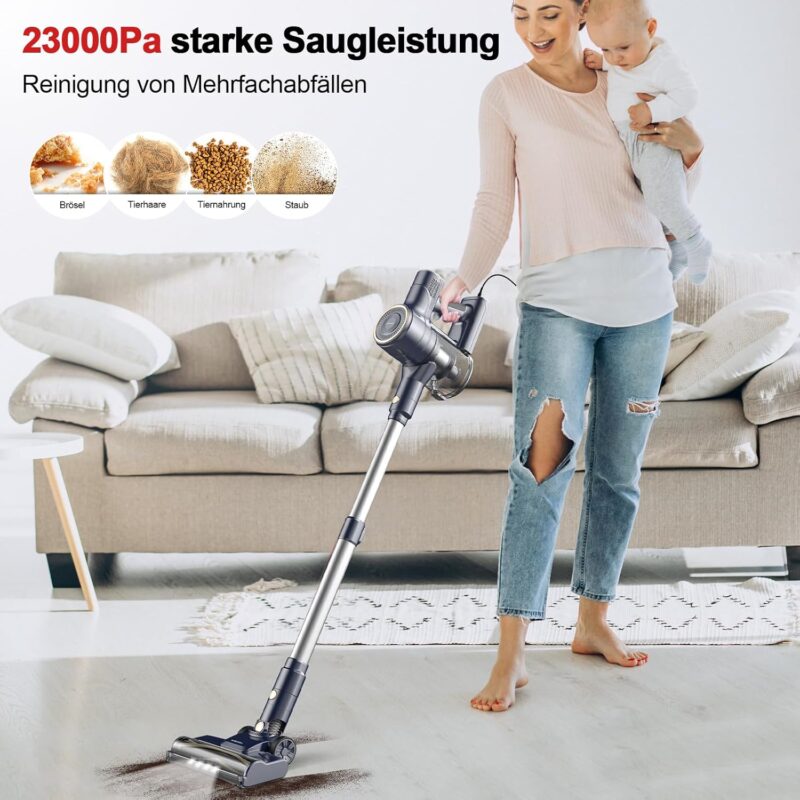 Staubsauger, 6-in-1 Stielstaubsauger & Handstaubsauger mit 6M Kabel, 23Kpa stark Saugkraft, 600W Motor, freistehender Staubsauger Beutellos Vacuum Cleaner für Harte Böden Teppich, klein leicht leiser