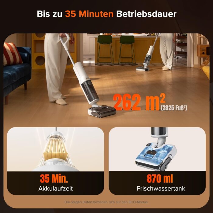 roborock F25 GT Nass Trockensauger, 180° Lay-Flat Saugwischer, 90°C Hochtemperatur Selbstreinigung, 20.000 Pa Akku Staubsauger mit Wischfunktion, Wischsauger Kabellos Anti-Tangle für HarteBoden
