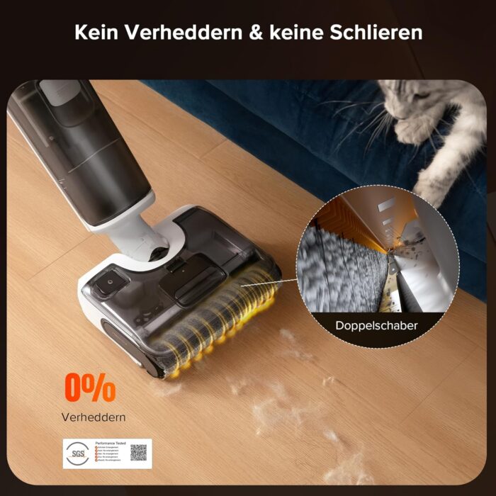 roborock F25 GT Nass Trockensauger, 180° Lay-Flat Saugwischer, 90°C Hochtemperatur Selbstreinigung, 20.000 Pa Akku Staubsauger mit Wischfunktion, Wischsauger Kabellos Anti-Tangle für HarteBoden