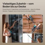 ElecKeys Akku Staubsauger 50000Pa/580W/70Min, Staubsauger Kabellos mit LED Display, 1,8L Akkustaubsauger mit Anti-Tangle-Bürste, Selbststehend für Tierhaare Teppiche Hartböden Auto, Blau, K10