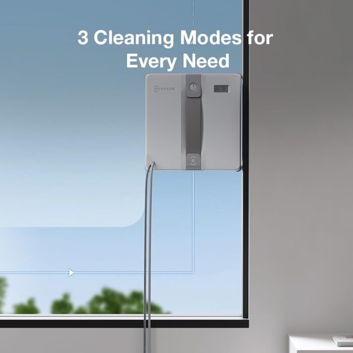 ECOVACS WINBOT MINI Window Cleaning Robot - Compact Design, Dual Nozzles with Ultrasonic Spray, 9-stage Protection System, Intelligent Path Planning, 3 Cleaning Modes, Anti-Slipping System - Grey