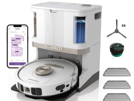 Shark PowerDetect Robot Vacuum and Mop with 60-Day Self-emptying and Cleaning Base - 3D LiDAR Navigation - Wi-Fi / App - 3 Anti-microb Pads, 1 Odour Cartridge and 2 Brushes Incl. - White