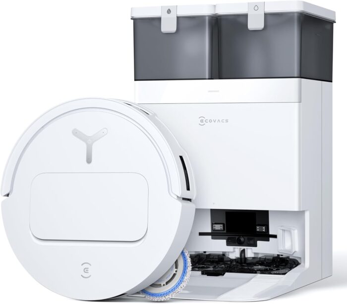ECOVACS DEEBOT T50 PRO OMNI Robot Vacuum,Extend Side Brush and Mop, 15,000Pa, AIVI 3D 3.0, Auto Cleaning Solution Adding, 75℃ Hot Water Mop Washing, Hot Air-Drying, Ultra-thin 81mm, White
