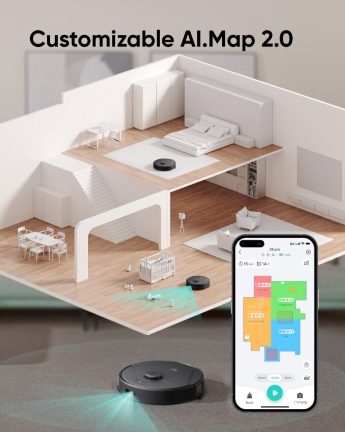 eufy X8 Pro Robot Vacuum Cleaner with Mop and Self-Empty Station, Twin-Turbine™ 2× 4000Pa Suction, Active Detangling™ Roller Brush, and iPath™ Laser Navigation for Pet Hair