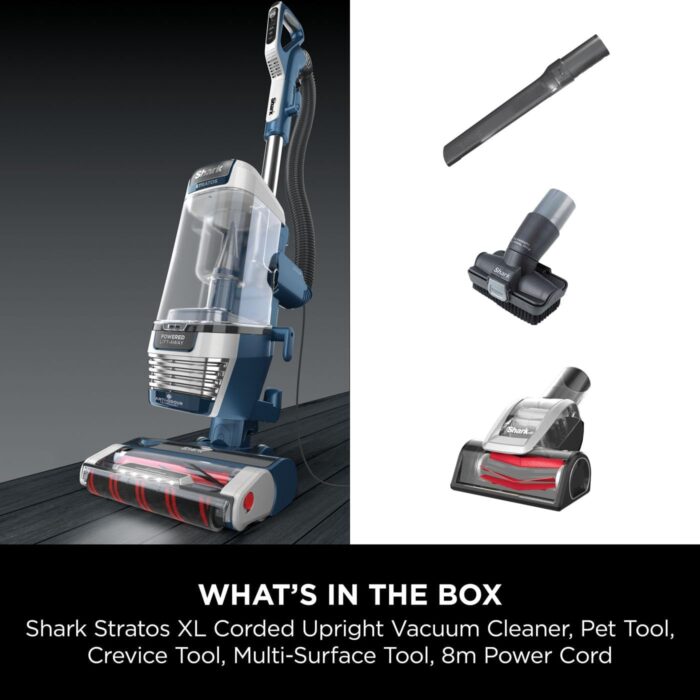 Shark Stratos XL 2.6 Litre Corded Upright Vacuum Cleaner with Anti Hair Wrap Plus & Anti Odour, Pet, Crevice and Multi-Surface Tools, Transforms to Portable Vacuum, 800W 2.6 ltrs, Navy Blue AZ3000UKT