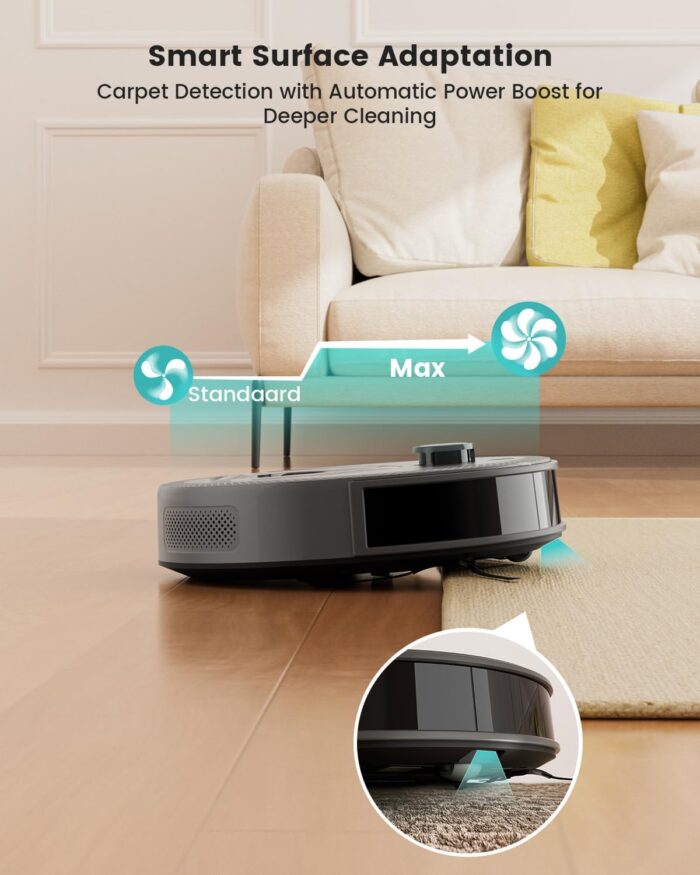 Lefant M330 Pro Robot Vacuum with Mop, 5000Pa, dToF Laser Navigation, 190° Obstacle Detection, Wi-Fi/Alexa Control, 150 Min Runtime, for Pet Hair, Light Grey