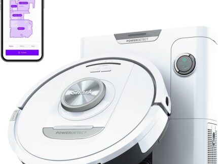 Shark PowerDetect Robot Vacuum with 60-Day Self-emptying Base - For Carpets, Hard Floors and Pet Hair - 3D LiDAR Navigation - Wi-Fi / App - Odour Cartridge and 2 Brushes Incl. - White