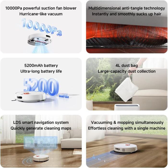 XIAOMI H40 Self-Emptying Robot Vacuum with Mop, Up to 90 Days Freedom from Maintenance, Powerful 10000Pa Suction, LDS Navigation,Anti-Tangle System, App and Voice Control