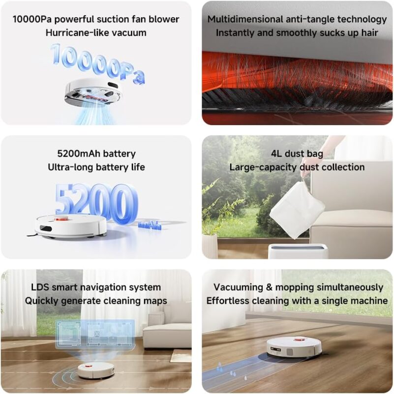 XIAOMI H40 Self-Emptying Robot Vacuum with Mop, Up to 90 Days Freedom from Maintenance, Powerful 10000Pa Suction, LDS Navigation,Anti-Tangle System, App and Voice Control
