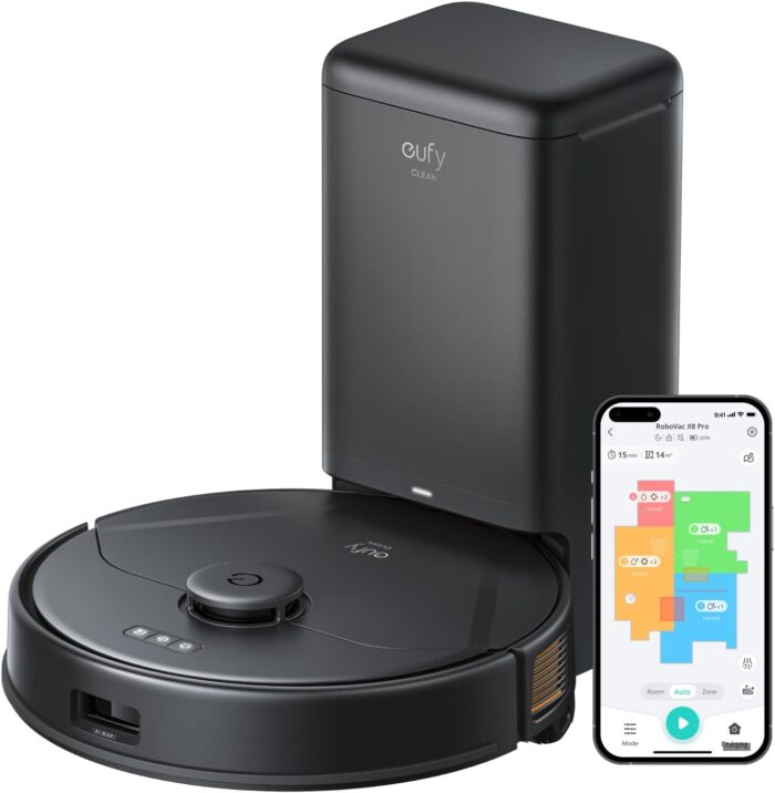 eufy X8 Pro Robot Vacuum Cleaner with Mop and Self-Empty Station, Twin-Turbine™ 2× 4000Pa Suction, Active Detangling™ Roller Brush, and iPath™ Laser Navigation for Pet Hair