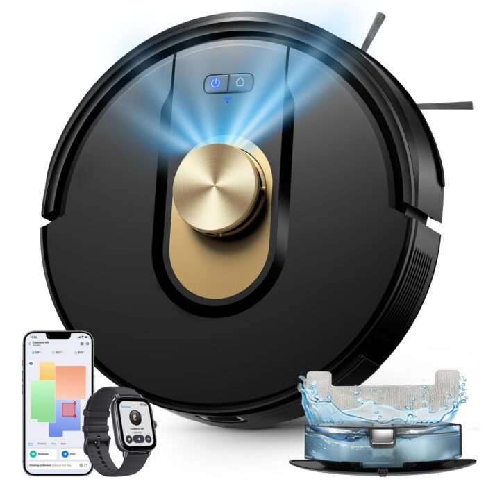 Vexilar Robot Vacuum and Mop with Multi-Cyclone Bagless Self Emptying Docking Station, 10000Pa Suction, LiDAR Navigation, 5 Maps, 180Min Runtime, Robotic Vacuum for Pet Hair, Carpet and Hard Floor