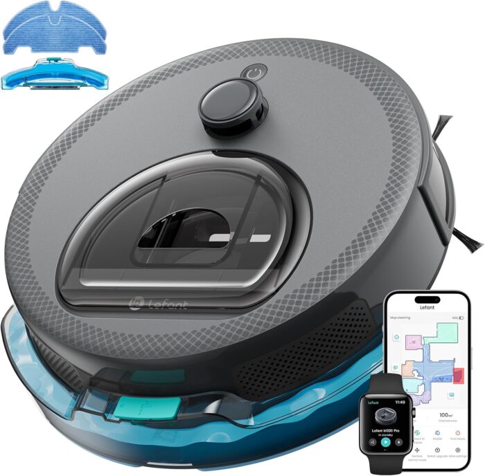 Lefant M330 Pro Robot Vacuum with Mop, 5000Pa, dToF Laser Navigation, 190° Obstacle Detection, Wi-Fi/Alexa Control, 150 Min Runtime, for Pet Hair, Light Grey