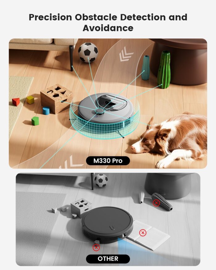 Lefant M330 Pro Robot Vacuum with Mop, 5000Pa, dToF Laser Navigation, 190° Obstacle Detection, Wi-Fi/Alexa Control, 150 Min Runtime, for Pet Hair, Light Grey