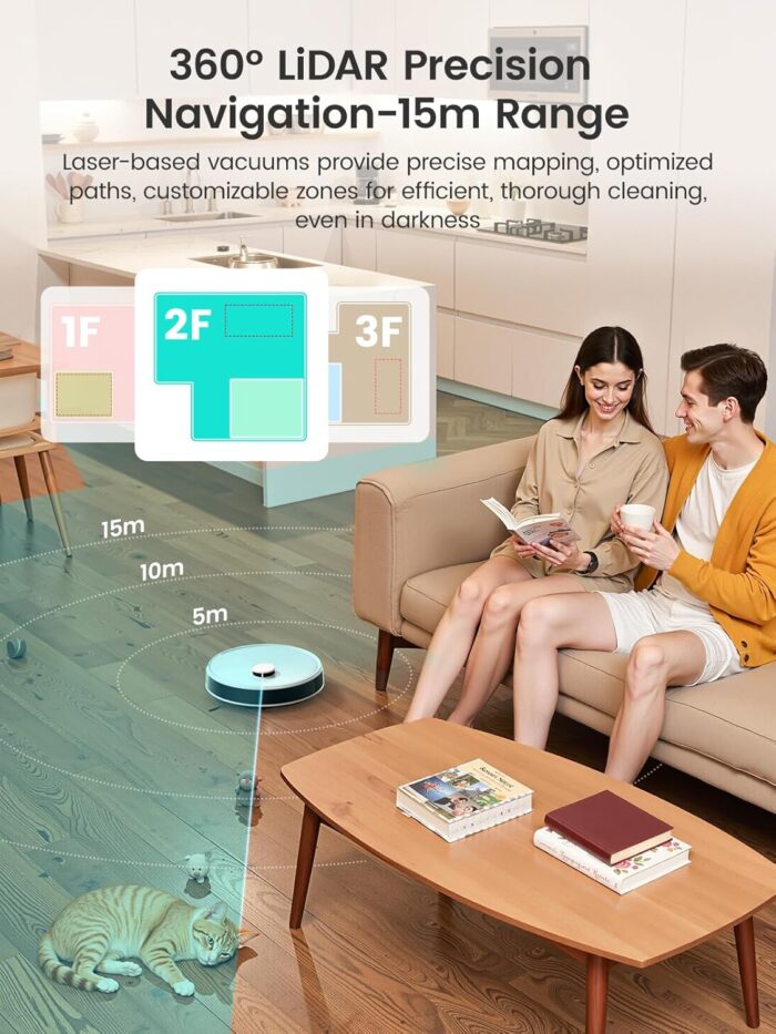 Lefant M3 Robot Vacuum Cleaner with Mop, Self-Emptying All-in-One Station, 12,000Pa Suction, dToF Laser Navigation, Dual-Spin Mops, 45°C Hot Water Auto-Wash & Air-Dry, Works on WiFi 2.4G & 5G