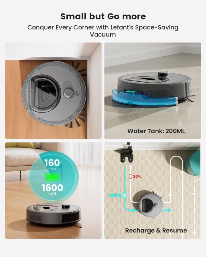 Lefant M330 Pro Robot Vacuum with Mop, 5000Pa, dToF Laser Navigation, 190° Obstacle Detection, Wi-Fi/Alexa Control, 150 Min Runtime, for Pet Hair, Light Grey