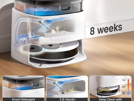 Lefant M3 Robot Vacuum Cleaner with Mop, Self-Emptying All-in-One Station, 12,000Pa Suction, dToF Laser Navigation, Dual-Spin Mops, 45°C Hot Water Auto-Wash & Air-Dry, Works on WiFi 2.4G & 5G
