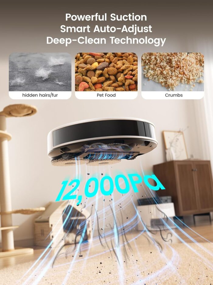 Lefant M3 Robot Vacuum Cleaner with Mop, Self-Emptying All-in-One Station, 12,000Pa Suction, dToF Laser Navigation, Dual-Spin Mops, 45°C Hot Water Auto-Wash & Air-Dry, Works on WiFi 2.4G & 5G