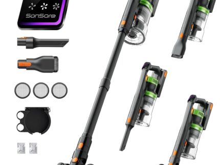 SunSare Cordless Vacuum Cleaner, 50KPa 600W 65Mins Stick Vacuum with Green Headlights, Aromatherapy, Anti-Tangle Rollor, 1.8L Upright Vacuum Cleaner for Pet Hair Carpets Hardwood Floors