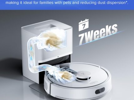 roborock Q7 L5+ Robot Vacuum Cleaner with Mop, 8000Pa Strong Suction, Up to 7 Weeks of Hands Free Cleaning, Dual Anti-Tangle System for Pet Hair&Carpet, PreciSense LiDAR Navigation, APP Control, White