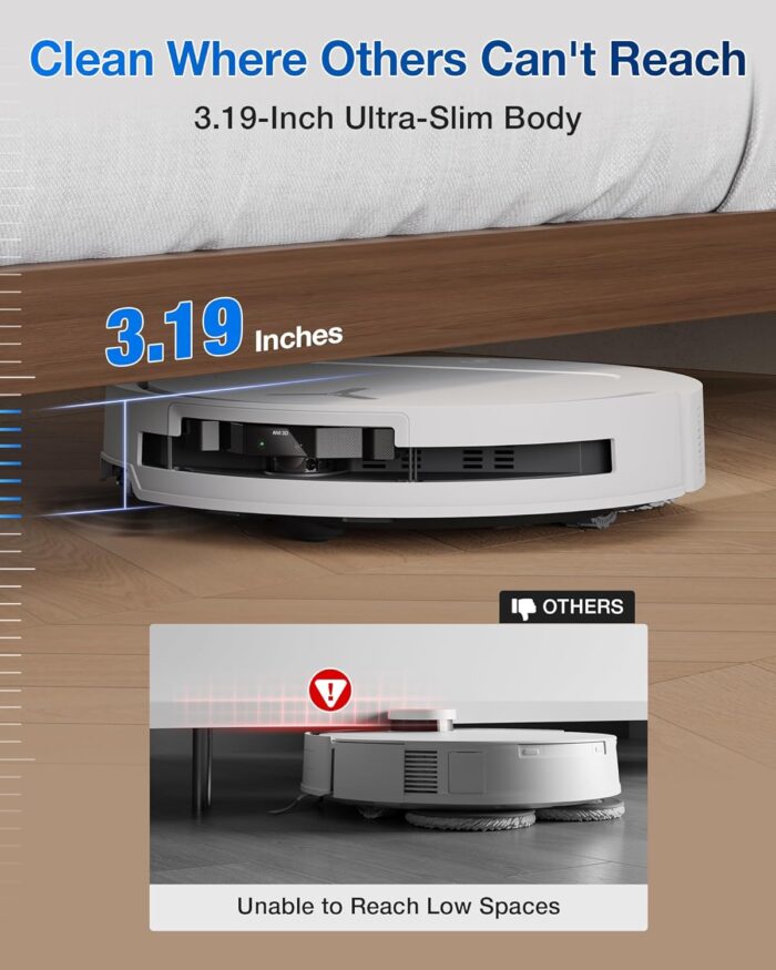 ECOVACS DEEBOT T50 PRO OMNI Robot Vacuum,Extend Side Brush and Mop, 15,000Pa, AIVI 3D 3.0, Auto Cleaning Solution Adding, 75℃ Hot Water Mop Washing, Hot Air-Drying, Ultra-thin 81mm, White