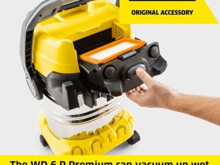 Kärcher Wet and Dry vacuum cleaner WD 6 P Premium, blower function, 1,300 W, stainless steel container: 30 l, suction hose: 2.2 m, extension hose, power outlet, drain screw, floor and crevice nozzle
