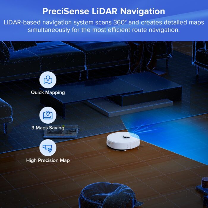 roborock Q7 L5+ Robot Vacuum Cleaner with Mop, 8000Pa Strong Suction, Up to 7 Weeks of Hands Free Cleaning, Dual Anti-Tangle System for Pet Hair&Carpet, PreciSense LiDAR Navigation, APP Control, White