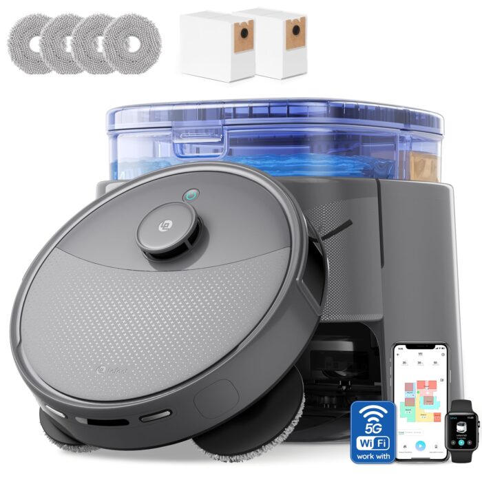 Lefant M330 Pro Robot Vacuum with Mop, 5000Pa, dToF Laser Navigation, 190° Obstacle Detection, Wi-Fi/Alexa Control, 150 Min Runtime, for Pet Hair, Light Grey