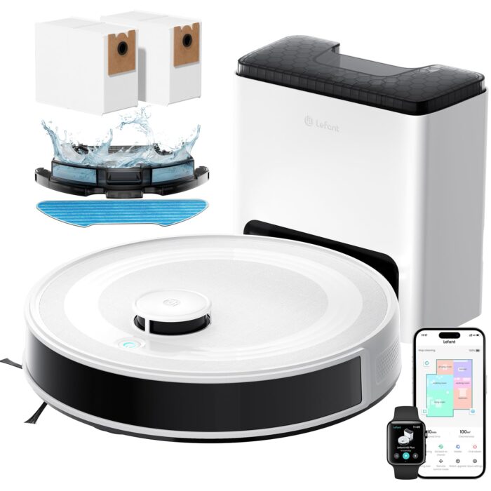 Lefant M5 Pro Robot Vacuum and Mop Cleaner, Auto All-In-One Station,18000Pa Suction, 75°C Self-Cleaning Roller Mop, dToF Laser Mapping & PSD 2.0 Obstacle Avoidance, Alexa/App, for Hard Floors Pet Hair