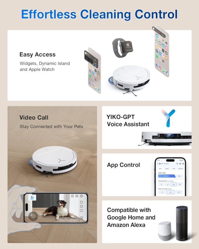 ECOVACS DEEBOT T50 PRO OMNI Robot Vacuum,Extend Side Brush and Mop, 15,000Pa, AIVI 3D 3.0, Auto Cleaning Solution Adding, 75℃ Hot Water Mop Washing, Hot Air-Drying, Ultra-thin 81mm, White