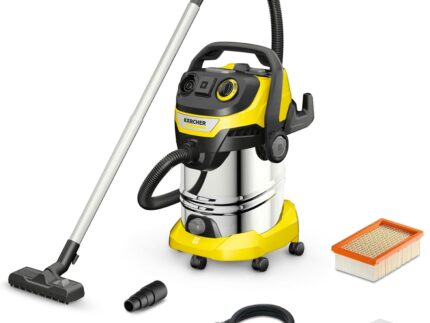 Kärcher Wet and Dry vacuum cleaner WD 6 P Premium, blower function, 1,300 W, stainless steel container: 30 l, suction hose: 2.2 m, extension hose, power outlet, drain screw, floor and crevice nozzle
