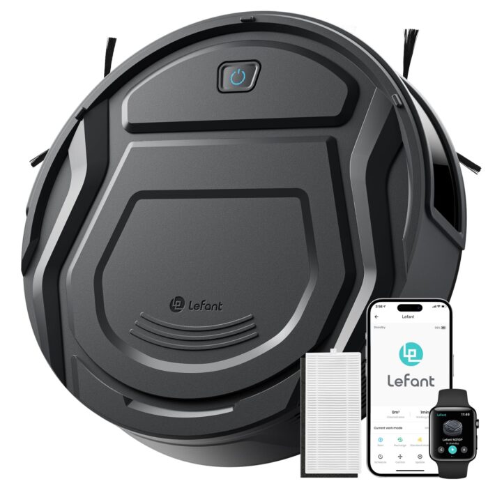 Lefant M330 Pro Robot Vacuum with Mop, 5000Pa, dToF Laser Navigation, 190° Obstacle Detection, Wi-Fi/Alexa Control, 150 Min Runtime, for Pet Hair, Light Grey