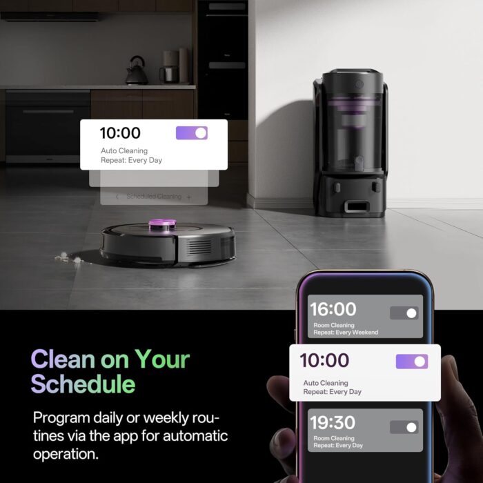 Vexilar Robot Vacuum and Mop with Multi-Cyclone Bagless Self Emptying Docking Station, 10000Pa Suction, LiDAR Navigation, 5 Maps, 180Min Runtime, Robotic Vacuum for Pet Hair, Carpet and Hard Floor
