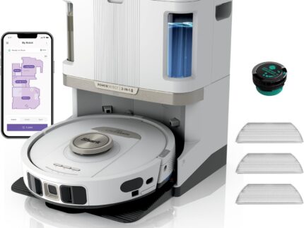 Shark PowerDetect Robot Vacuum and Mop with 60-Day Self-emptying and Cleaning Base - 3D LiDAR Navigation - Wi-Fi / App - 3 Anti-microb Pads, 1 Odour Cartridge and 2 Brushes Incl. - White