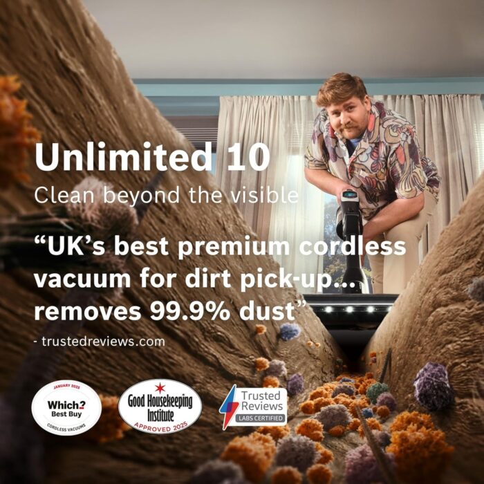 Bosch Unlimited 10 BCS1051GB Cordless Vacuum Cleaner with 100-Minute Runtime, Innovative MicroClean Technology, Including Sensor and TFT Display, Black