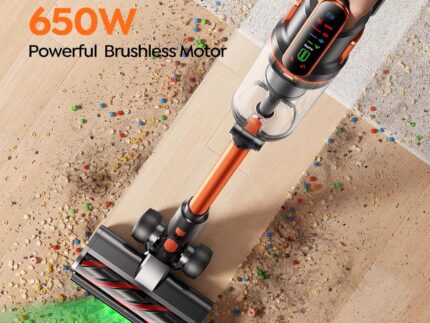 Cordless Vacuum Cleaner 50KPA/600W/65 Mins Cordless Stick Vacuum with Touch Screen, Anti-tangle&AUTO Mode,Wall Charging Powerful Handheld Vacuums for Home Carpet/Car/Pet Hair - Ideal for UK Homes
