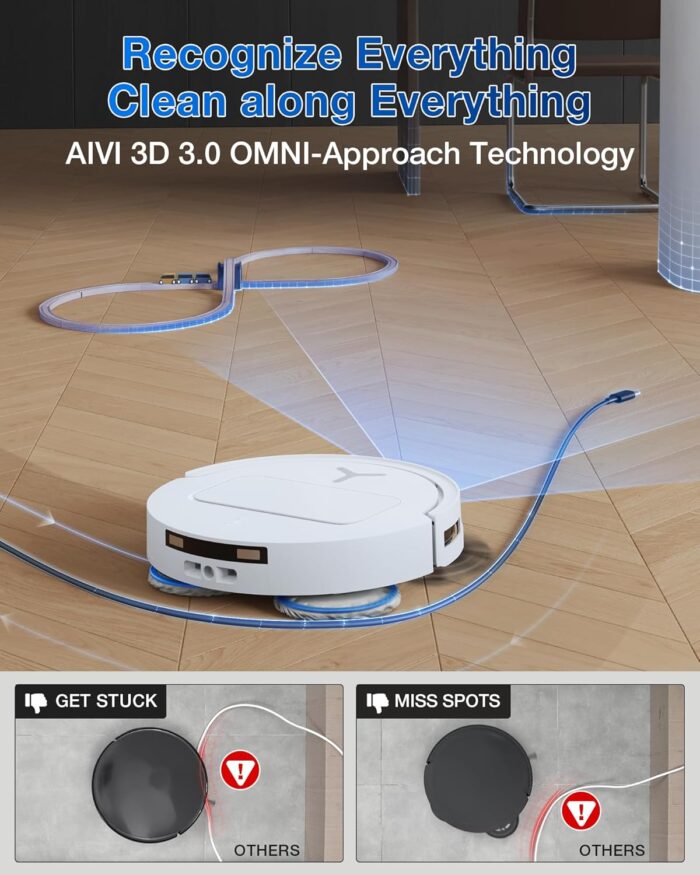 ECOVACS DEEBOT T50 PRO OMNI Robot Vacuum,Extend Side Brush and Mop, 15,000Pa, AIVI 3D 3.0, Auto Cleaning Solution Adding, 75℃ Hot Water Mop Washing, Hot Air-Drying, Ultra-thin 81mm, White