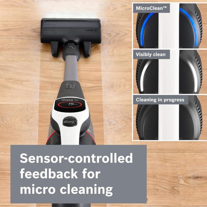 Bosch Unlimited 9 Cordless Vacuum Cleaner, 60-Minute Runtime, 3.0 Ah Battery Pack, MicroClean Technology, Easy Empty Dust Box, LED Lights, White, BBS931WGB