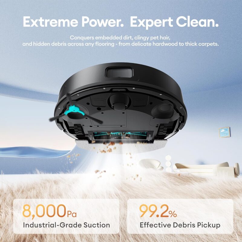 Ultenic T20 Pro Self Emptying Robot Vacuum Cleaner with Mop 8000Pa, 180 Mins Runtime, LiDAR Navigation, Up to 10 Weeks of Hands Free Cleaning Robot Vacuum for Pet Hair, Carpet, All Floors