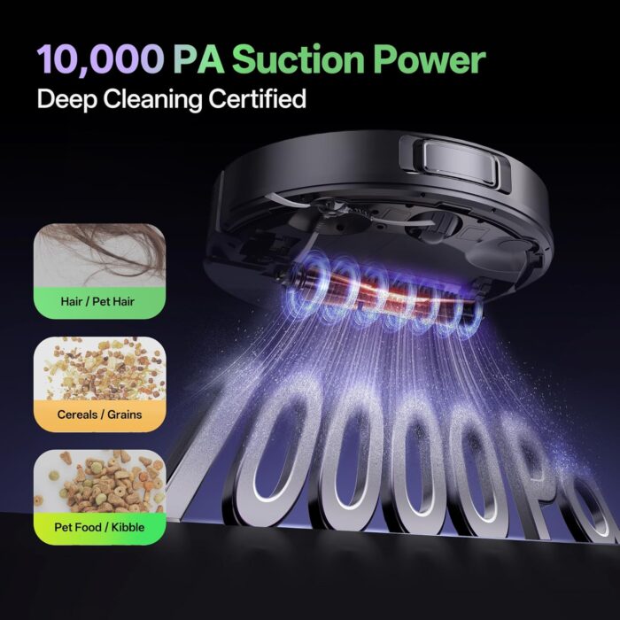 Vexilar Robot Vacuum and Mop with Multi-Cyclone Bagless Self Emptying Docking Station, 10000Pa Suction, LiDAR Navigation, 5 Maps, 180Min Runtime, Robotic Vacuum for Pet Hair, Carpet and Hard Floor