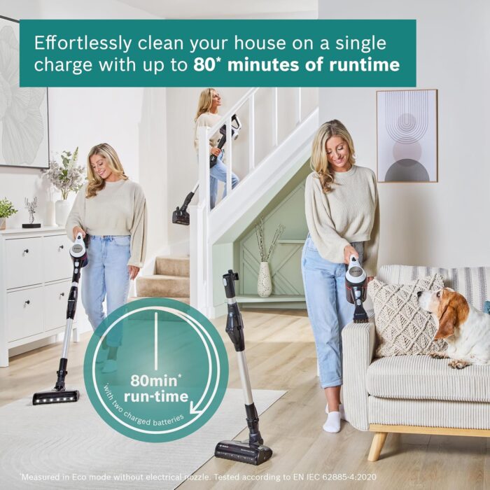 Bosch Unlimited 7 BCS712GB ProHome MultiUse Lightweight Cordless Vacuum Cleaner with Flex Tube, Quick Charger & Accessories, 2 Batteries 80 minutes runtime - White